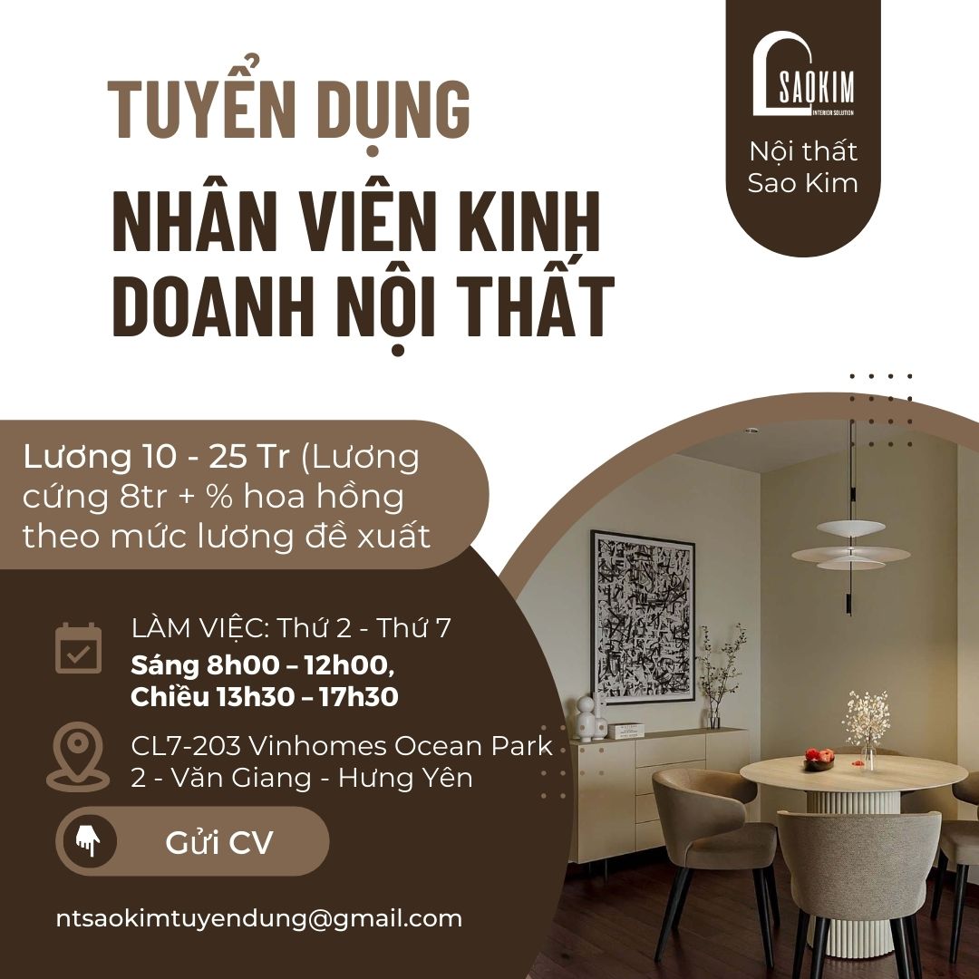 Tuyển Nhân Viên Kinh Doanh Nội Thất - Công Ty TNHH Giải Pháp Nội Thất Sao Kim